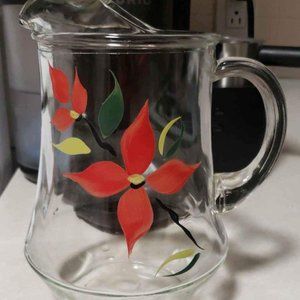Vintage Anchor Hocking Floral Glass Pitcher with Ice Lip